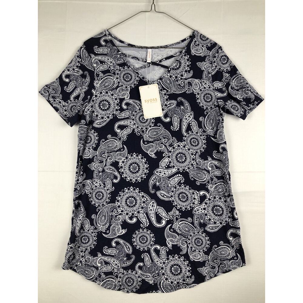 syoss Women's Casual Summer V-Neck Short Sleeve Tunic Top Criss Cross Blouse NWT